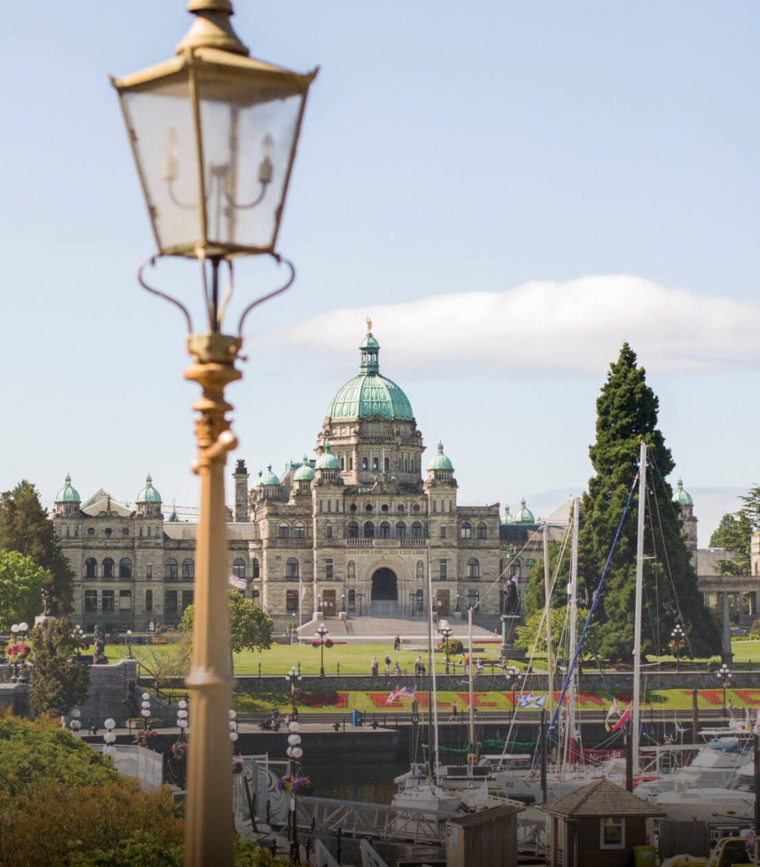 Photo of the Parliament buildings in downtown Victoria